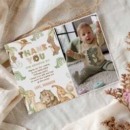 Dinosaur One-A-Saurus 1-års födelsedagsfest Foto Tack Kort