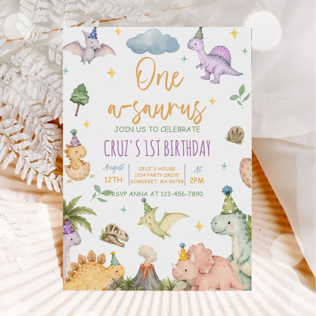 Dinosaur One-A-Saurus 1-årsdag Inbjudningar (Skapare uppladdad)