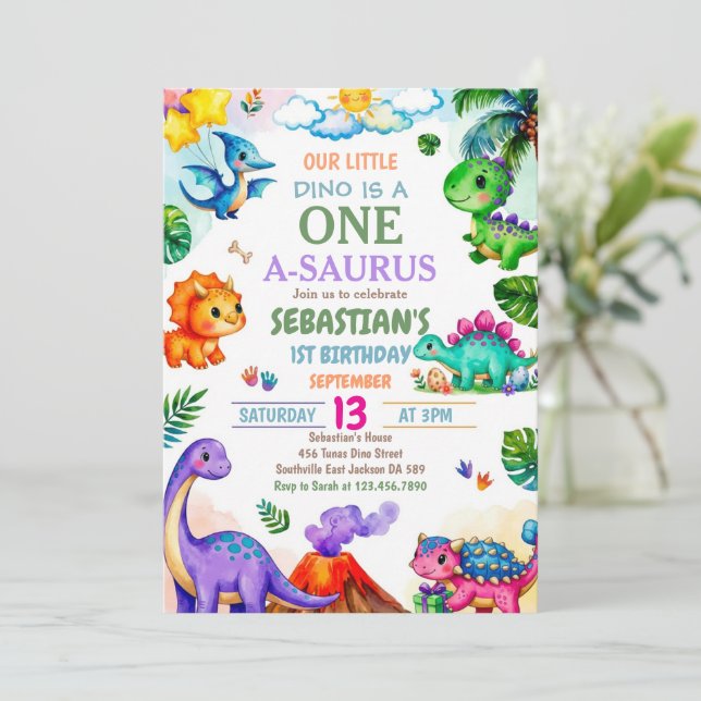 Dinosaur One-A-Saurus 1-årsfest Inbjudningar (Stående Fram)