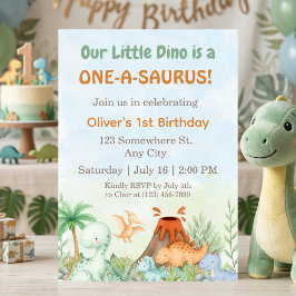 Dinosaur One-A-Saurus 1st Birthday  Inbjudningar