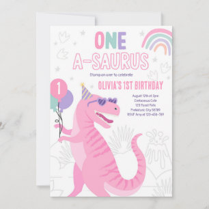 Dinosaur One A-Saurus 1st Birthday Party T-Rex Inbjudningar