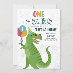 Dinosaur One A-Saurus 1st Birthday Party T-Rex Inbjudningar