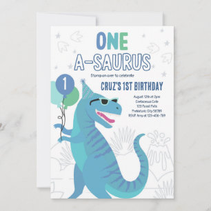 Dinosaur One A-Saurus 1st Birthday Party T-Rex Inbjudningar