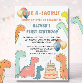 Dinosaur One-A-Saurus Boy 1st Birthday Party   Inbjudningar