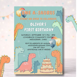 Dinosaur One-A-Saurus Boy 1st Birthday Party  Inbjudningar