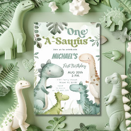 Dinosaur One-A-Saurus Boy 1st Birthday Party Inbjudningar