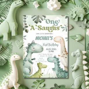 Dinosaur One-A-Saurus Boy 1st Birthday Party Inbjudningar