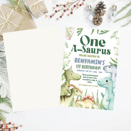 Dinosaur One-A-Saurus Boy 1st Birthday Party Invit Inbjudningar