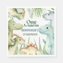 Dinosaur One-A-Saurus Boy 1st Birthday Party Invit