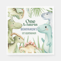 Dinosaur One-A-Saurus Boy 1st Birthday Party Invit Pappersservett
