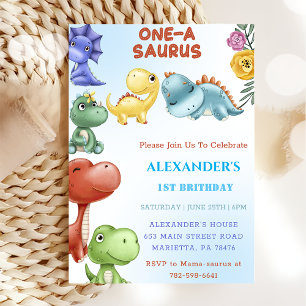 Dinosaur One-A-Saurus Födelsedagsfest Inbjudningar