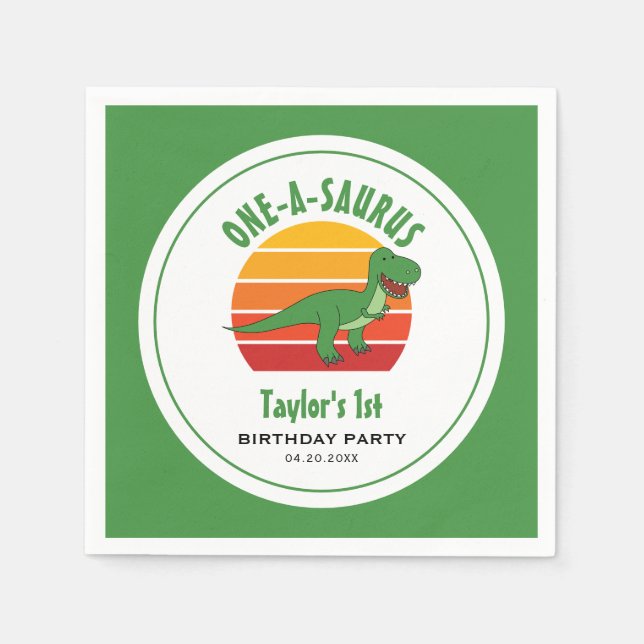 Dinosaur One-A-Saurus Gender Neutral 1:a födelseda Pappersservett (Framsidan)
