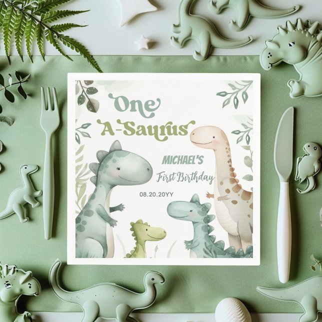 Dinosaur One-A-Saurus Pojke 1-årsdag Pappersservett (Skapare uppladdad)