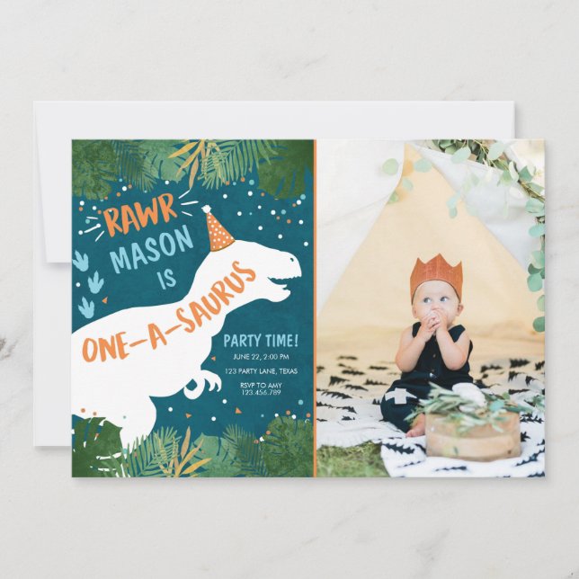 Dinosaur One-A-Saurus RAWR:s första födelsedag Inbjudningar (Framsida)
