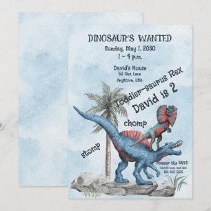 DINOSAUR ÖNSKAR 2 ÅRS ÅLDER INBJUDNINGAR