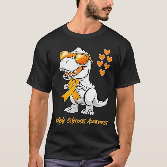 Dinosaur Orange Ribbon Support Multiple Sclerosis  T Shirt (Framsida)
