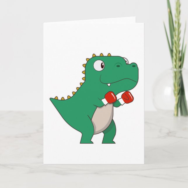 Dinosaur på boxning med boxningshandskar kort (Framsida)