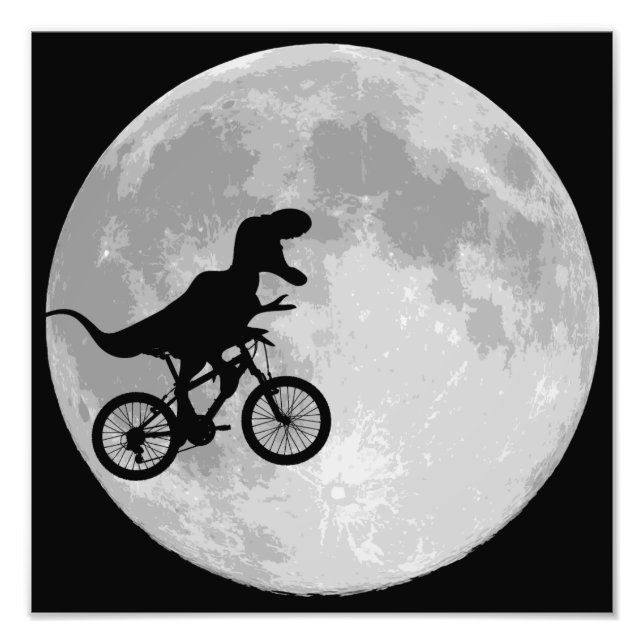 Dinosaur på en bike i Himlar med Måne Fototryck (Framsidan)