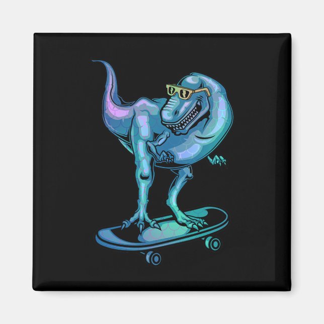 Dinosaur På Skateboard Skateboardåkande Dinosaur U Magnet (Framsidan)