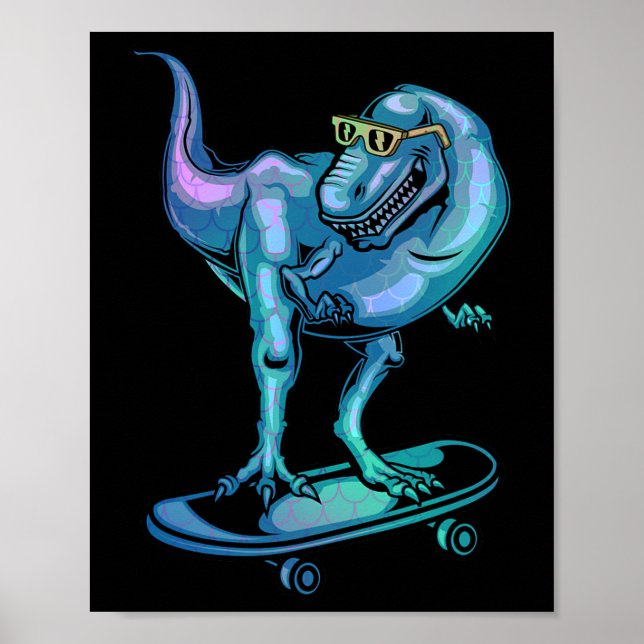 Dinosaur På Skateboard Skateboardåkande Dinosaur U Poster (Framsidan)