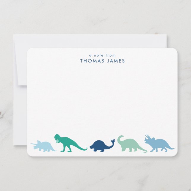 Dinosaur Parad, Teal och Blue Personlig Anteckningskort (Framsida)