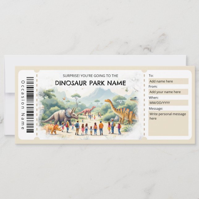 Dinosaur Park Ticket Gift Certificate Template Inbjudningar (Framsida)