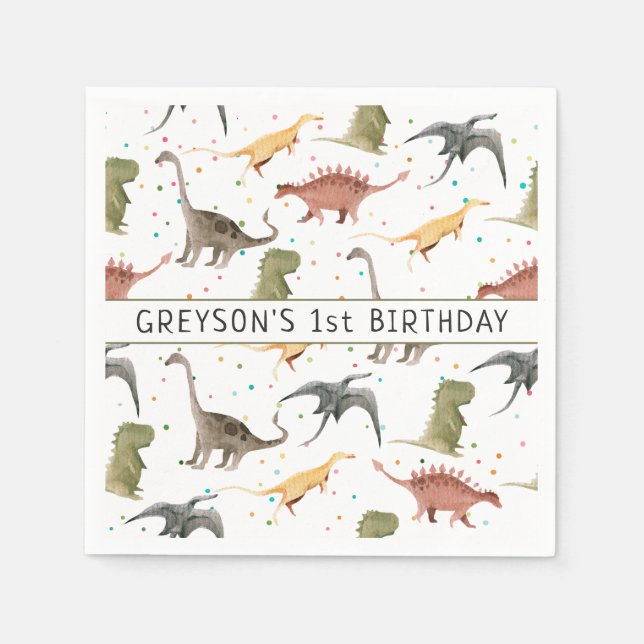 Dinosaur Party Animal Birthday Personlig Pappersservett (Framsidan)