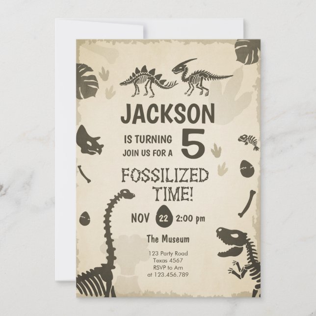 Dinosaur Party Boy Fossil Dino Gräver födelsedagen Inbjudningar (Framsida)