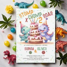 Dinosaur Party Cake Funny Joint Syskon Birthday Inbjudningar