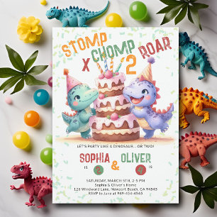 Dinosaur Party Cake Funny Joint Syskon Birthday Inbjudningar
