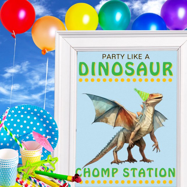 Dinosaur Party Decor Sign: Chomp Station Poster (Dinosaur Party Decor Sign: Chomp Station)