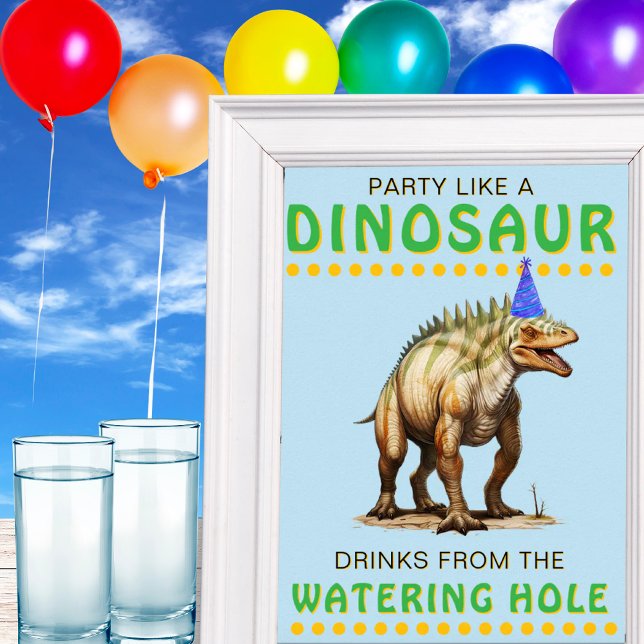 Dinosaur Party Decor Sign: Drinks...Watering Hål Poster (Dinosaur Party Decor Sign: Drinks...Watering Hole)