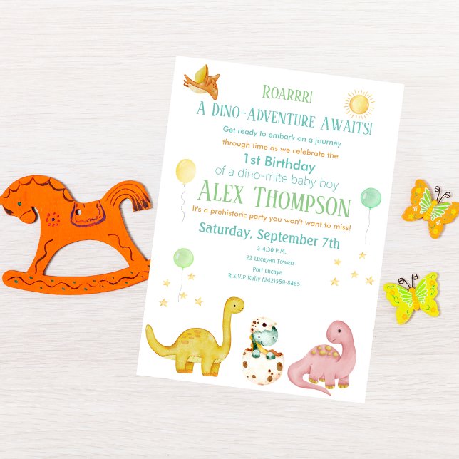 Dinosaur Party första födelsedag Inbjudningar (Skapare uppladdad)
