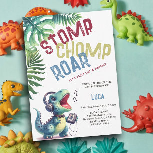 Dinosaur Party Moves Stomp Chomp Roar Boy Birthday Inbjudningar