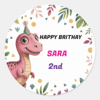 Dinosaur Party Roligt Personalis Anpassade Sticker Runt Klistermärke