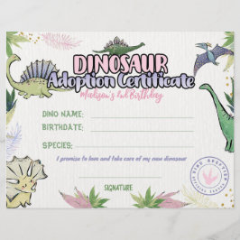 Dinosaur Party Theme, intyg om adoption av dinosau