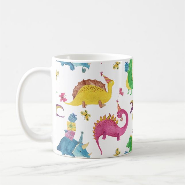 Dinosaur party: vattenfärgen mönster. kaffemugg (Vänster)