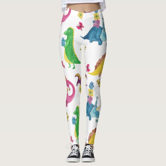 Dinosaur party: vattenfärgen mönster. leggings (Framsida)