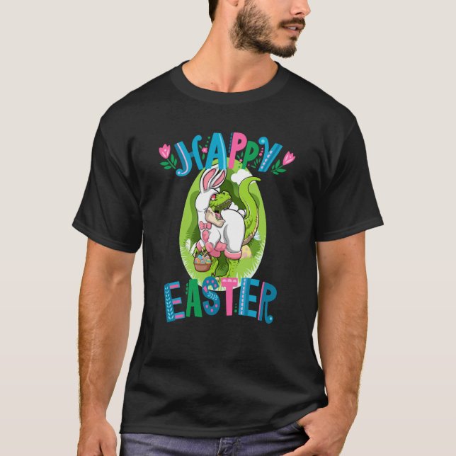 Dinosaur Påsk Basket med ägg Glad påsk T Shirt (Framsida)