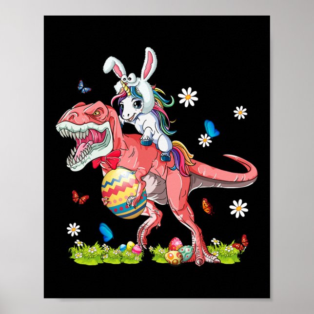Dinosaur Påsk Day Unicorn Riding T-rex Bunny Cos Poster (Framsidan)