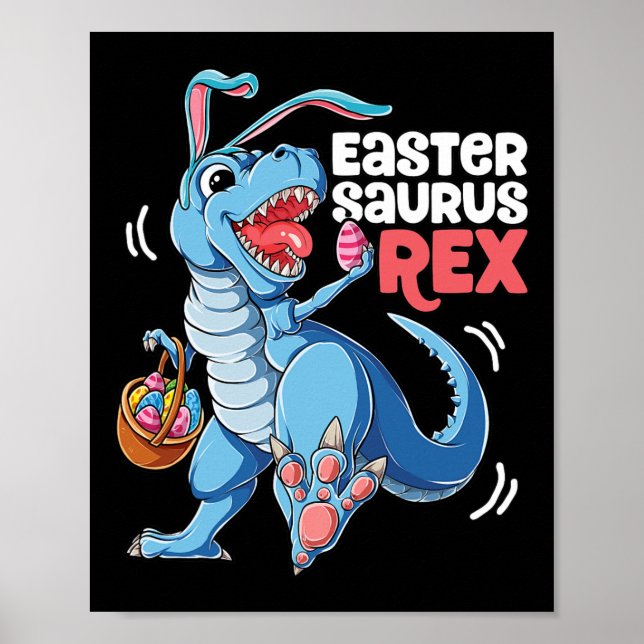 Dinosaur Påsk Saurus t Rex Boys Girls Kids Bunny Poster (Framsidan)