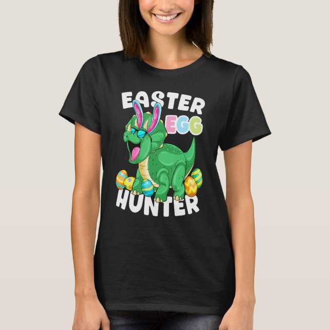 Dinosaur Påskägg Hunter Triceratops Bunny Egg H T Shirt (Framsida)