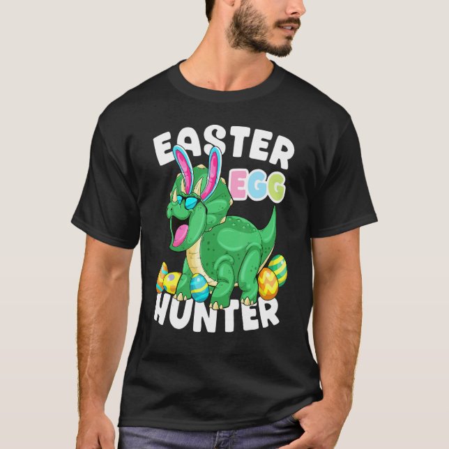 Dinosaur Påskägg Hunter Triceratops Bunny Egg H T Shirt (Framsida)