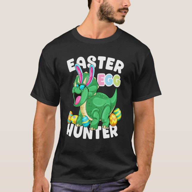 Dinosaur Påskägg Hunter Triceratops Bunny Egg H T Shirt (Framsida)