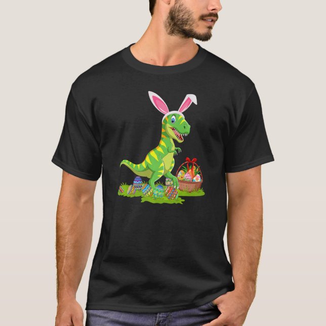 Dinosaur Påskägg Hunting Bunny Dinosaur Påsk T Shirt (Framsida)