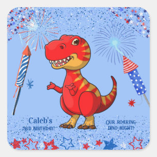 Dinosaur patriotisk födelsedag, fyrkantigt klistermärke