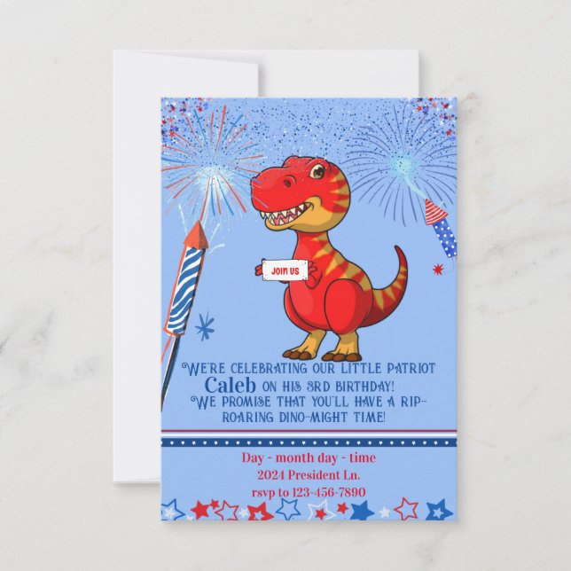 Dinosaur patriotisk födelsedag, inbjudningar (Framsida)