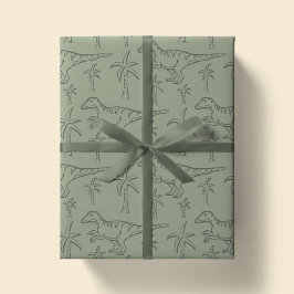 Dinosaur Pattern Modern Boy Dino Jungle Sage Green Presentpapper