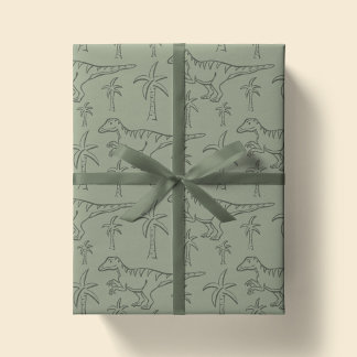 Dinosaur Pattern Modern Boy Dino Jungle Sage Green Presentpapper