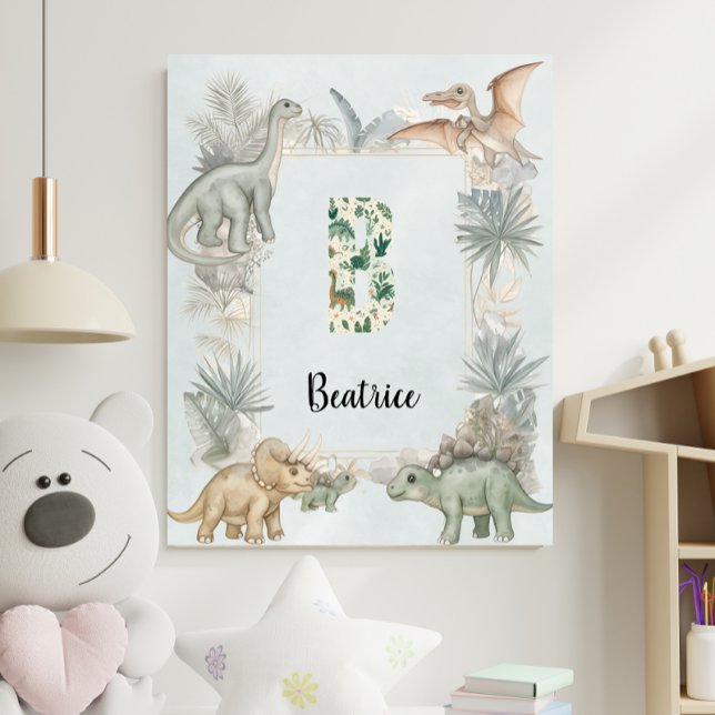 Dinosaur Personalized Name Monogram B Nursery Poster (Skapare uppladdad)
